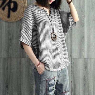 Damen gestreiftes Baumwoll Sommer Freizeit Top T-Shirt für Herbst und Winter