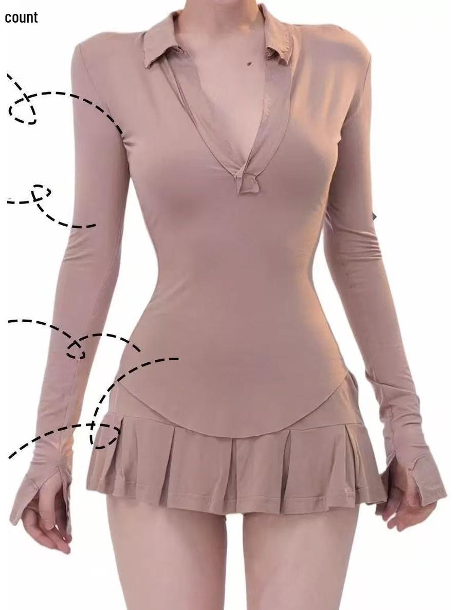 

Elegant Deep V-Neck Long-Sleeve Top & High-Waisted Pleated Skort Set Medium рожевий/сливовий