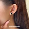 Su Chuang S925 Sterling Silver Black Agate Stud Earrings - Elegant French Style for Women