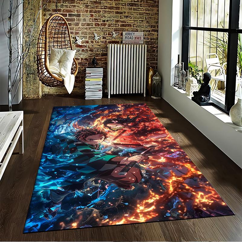 Fiery Anime Battle carpet Designed floor mat, suitable as a non-slip mat for the living room or bedroom sofa