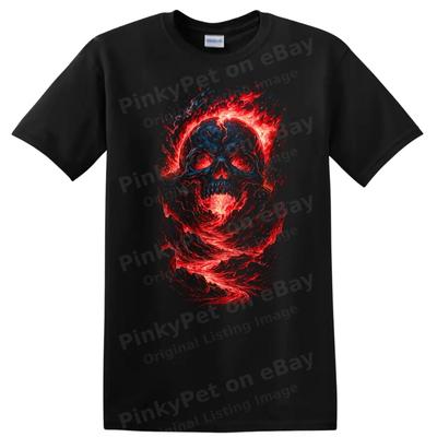 Skull Horror Fire Design T Shirt Creative Art Graphic Tee for Halloween