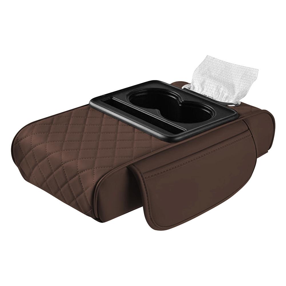 Car Armrest Cushion with 2 Cup Holder Tissue Box Slot Phone Slot Cars Center Console Organizer Car Armrest Box for Most Vehicles