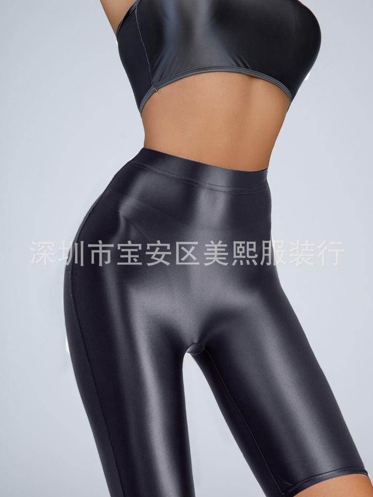 Thin Transparent Oil Glossy Mesh Red Shorts Sexy Yoga Sports Shorts High Elasticity Fashion Sexy Women  New Shorts Gk3Y