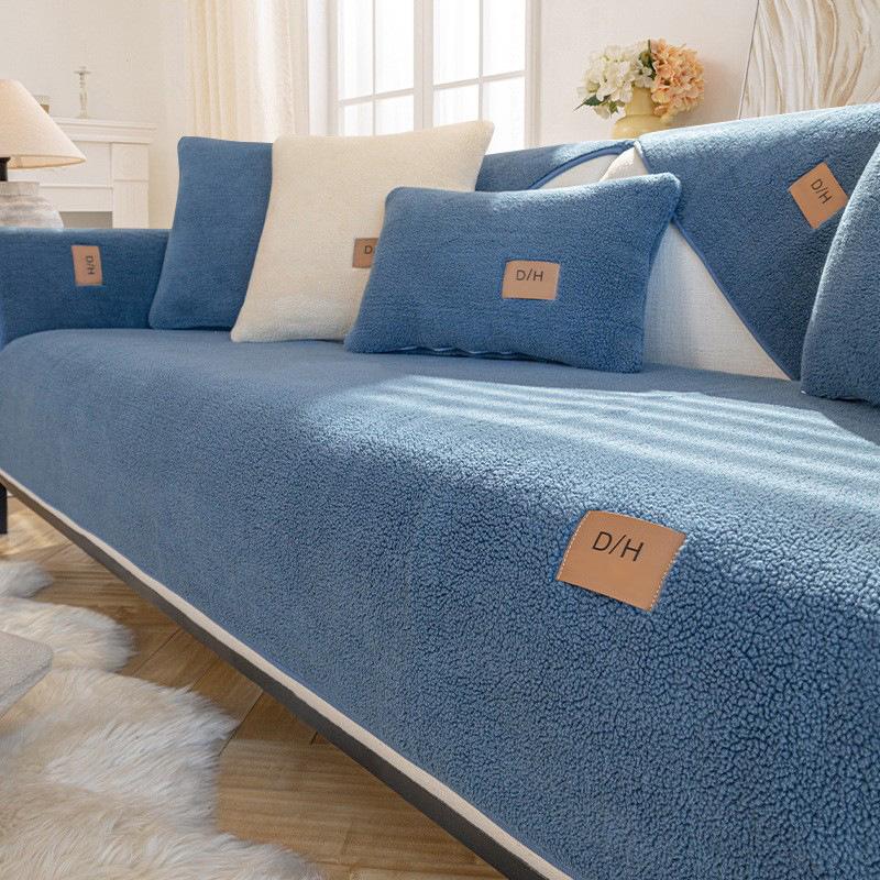 Winter Lamb Wool Sofa Cushion Minimally Thickened Plush Seat Cushion Anti Slip Sofa Cover Living Room Decoration Couch Protective Pad