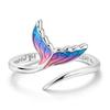 Original 925 Sterling Silver Rings Colorful Glazed Fishtail Open Rings For Women Girls Jewelry Birthday Anniversary Gifts