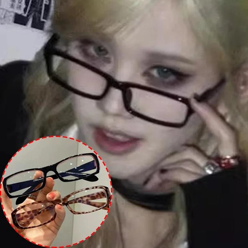 New Girls Y2K Harajuku Frame Glass Retro Rectangle Glasses Eyewear Decorative Computer Anti-blue Eyeglasses with Seaside Driving