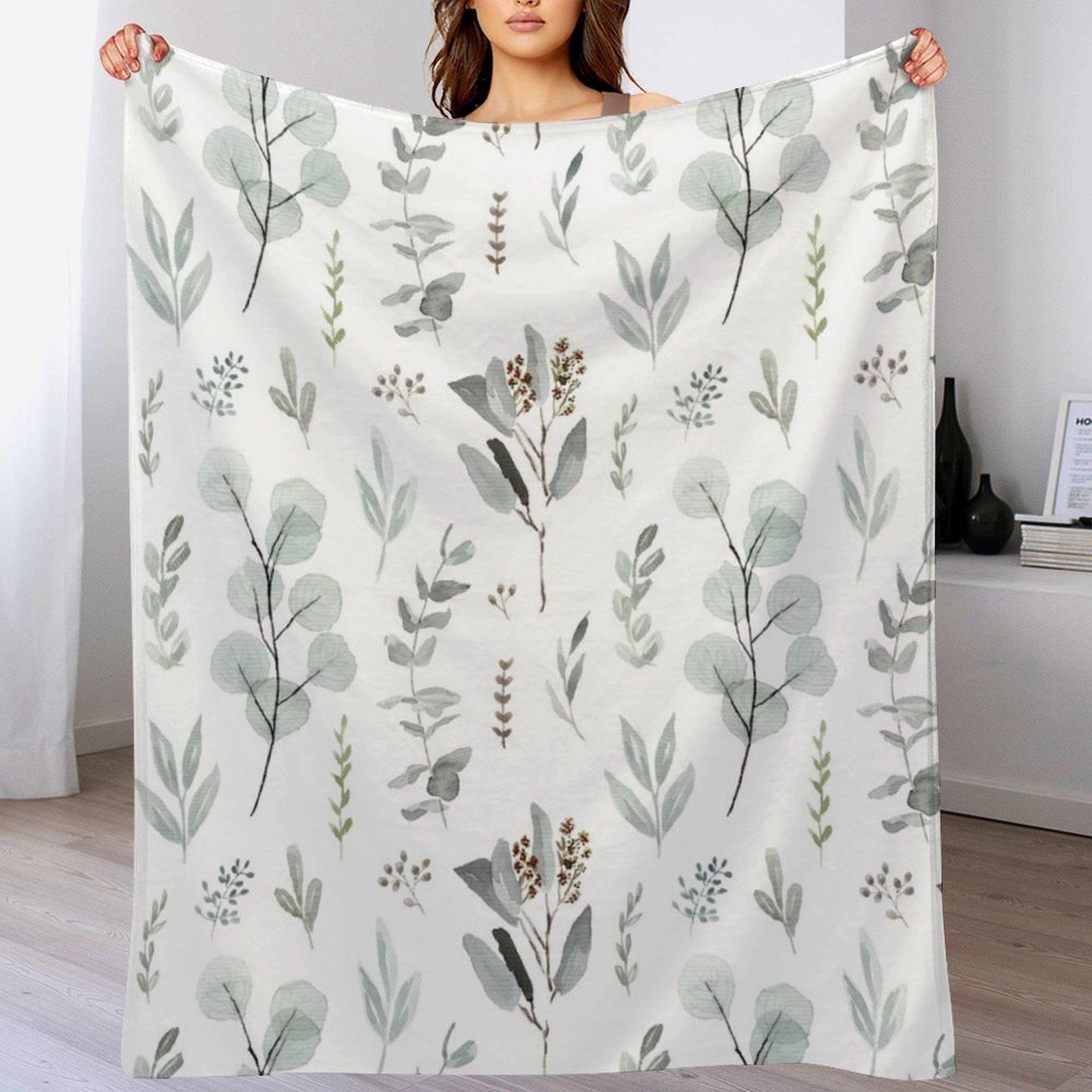 

Eucalyptus watercolor lineal pattern Throw Blanket Faux Fur Soft Warm Blanket for Bed 102x76cm(40x30in)