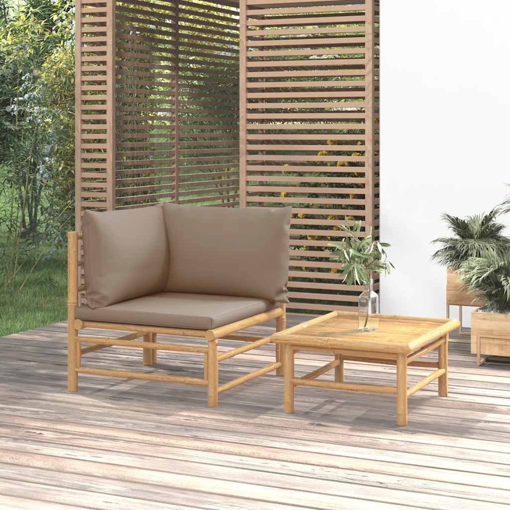 vidaXL 2-part. Garden Lounge Set with Taupe Cushions Bamboo
