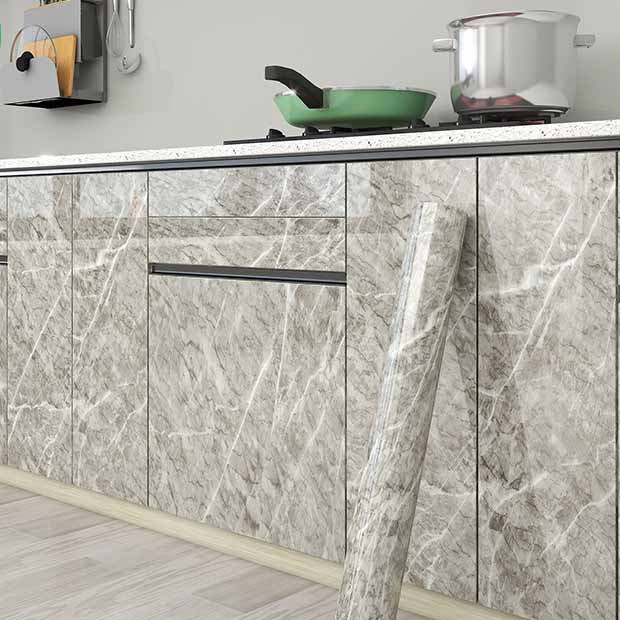 Thickened Waterproof Oilproof Self-Adhesive Marble Vinyl Film Kitchen Cabinet Door Decorative Cover Furniture Renovation Sticker