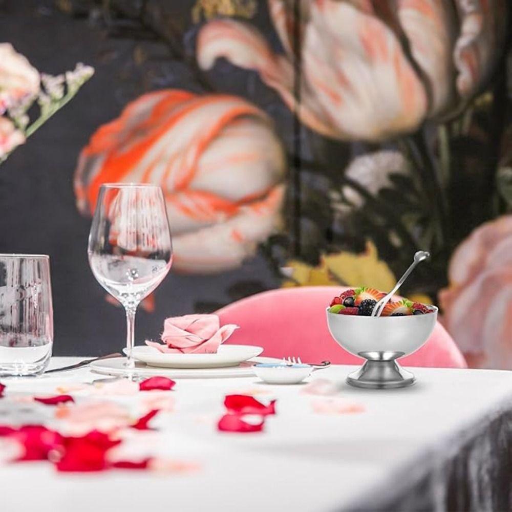 Round Dessert Cups Stainless Steel Candy Container Useful Dessert Holder Salad Bowl