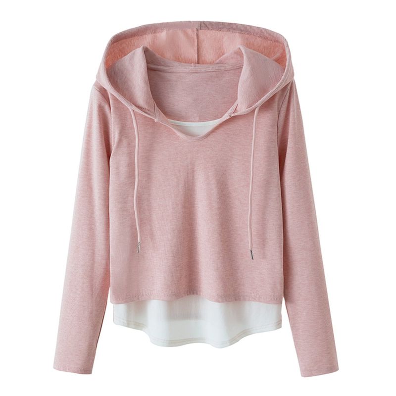 Hooded Sweatshirt Plus Size Ladies Shoulder Asymmetrical Fake Two-Piece