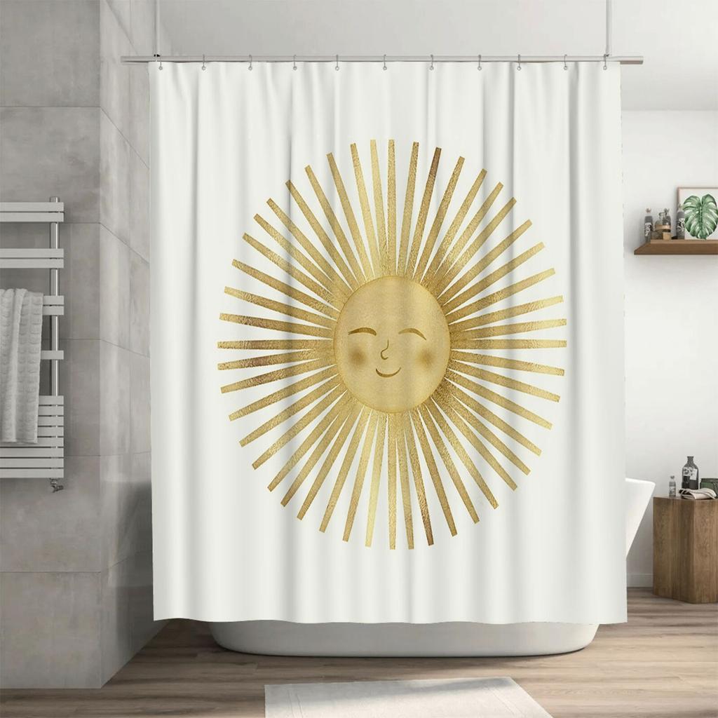 Golden Sun Design Waterproof Shower Curtain for Bathroom Decor, High-Quality Material and Perfect for Modern Bathrooms