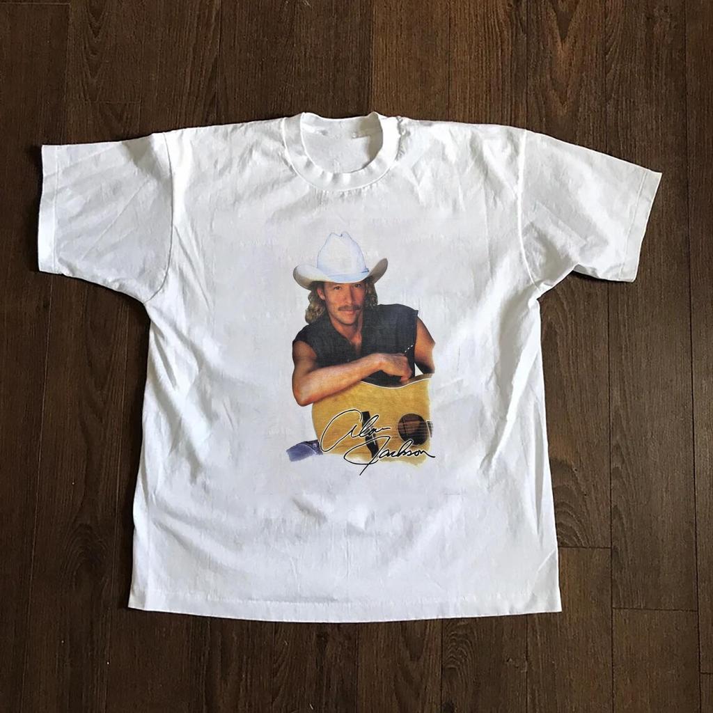 Vtg Alan Jackson White Cotton All Size S-5XL Gift Fans T-shirt Reprint