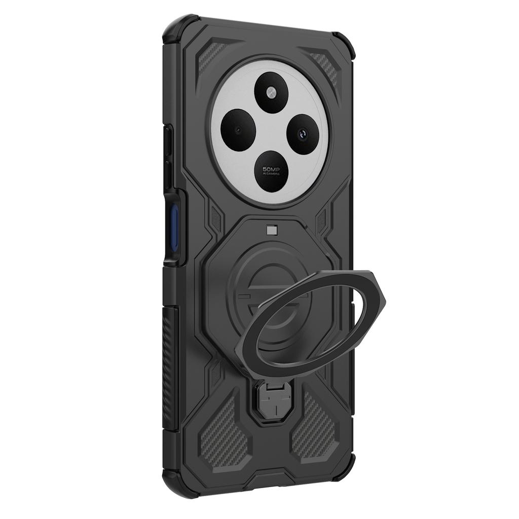 Magnetic Case for Xiaomi Redmi 14C 4G/14R 5G/Poco C75 4G Rotating Metal Kickstand PC+TPU Phone Back Cover