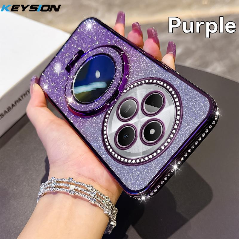 

KEYSION Роскошный блестящий магнитный чехол для телефона с драгоценными камнями для Redmi 14C, подставка-зеркало для макияжа, ударопрочная задняя крышка для Xiaomi POCO C75 for Redmi 14C фиолетовый