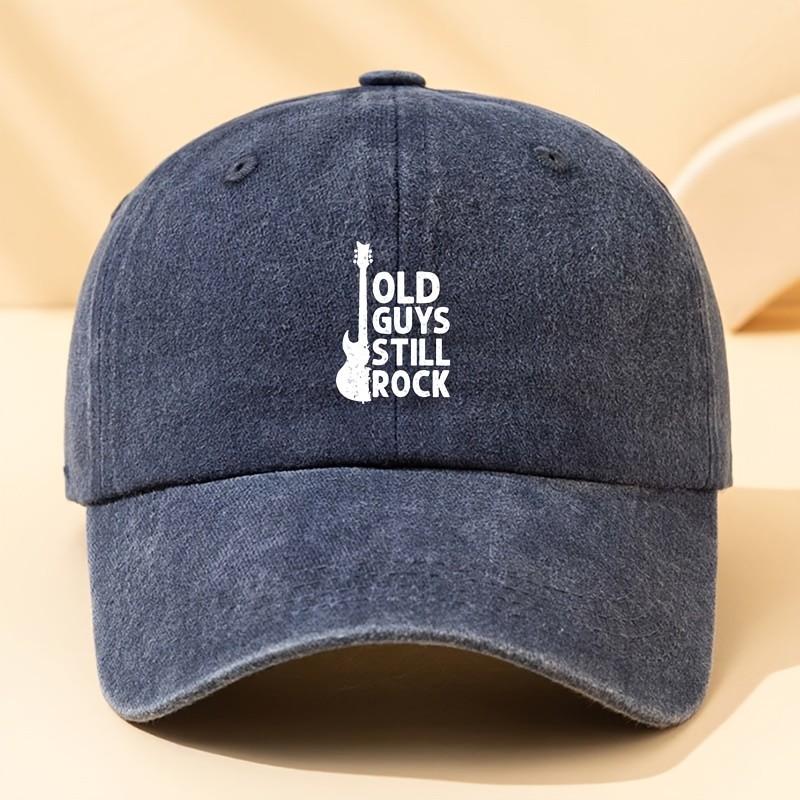 Old Guys Still Rock Guitar Graphic Washed Cotton Baseball Cap Adjustable Outdoor Casual Snapback Hat One Size