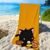 2D Flat, 1pc, a Beach Towel Featuring an Adorable Illustration of a Black Cat Holding Candy and Donuts. Soft and Skin-friendly