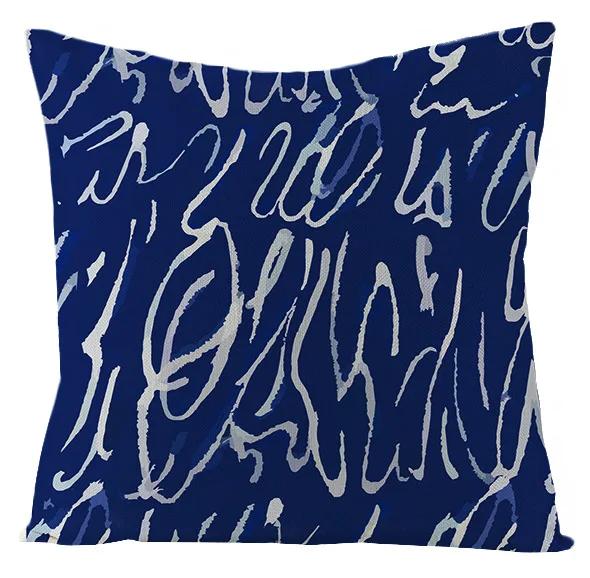 Boho Blue Geometric Series Linen Cushion Cover Throw Pillow Case Modern Minimalist Home Decor Pillowcase Pillow Cover for Couch