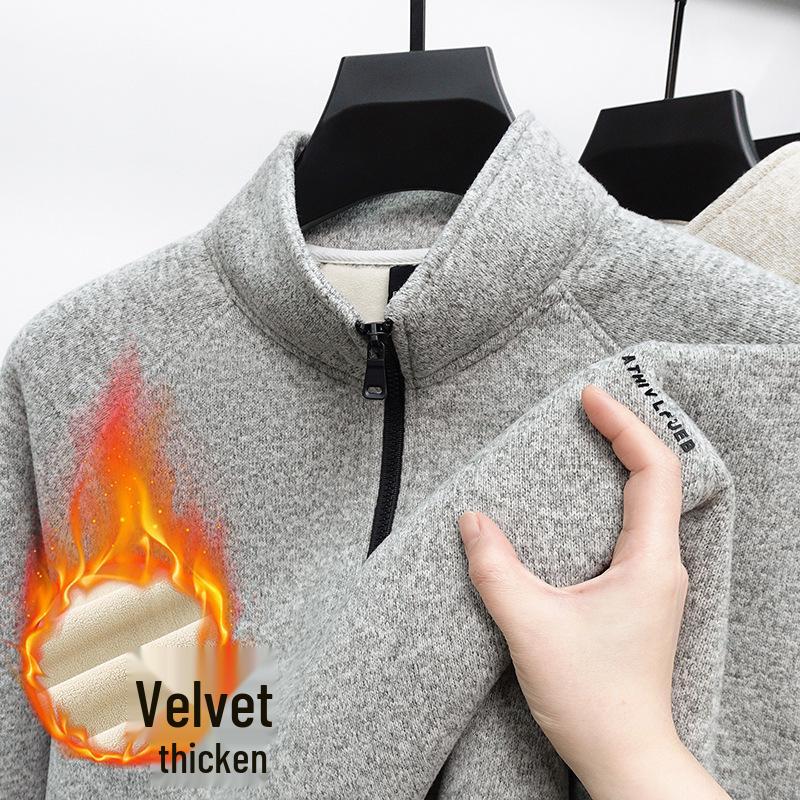 Men s Fleece-Lined Half-Zip Warm Stand Collar Base Layer 4XL
