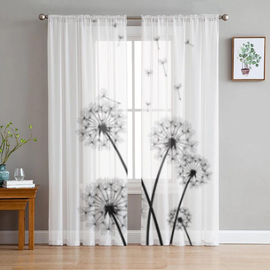 Dandelion Pattern Modern Tulle Curtains for Living Room Bedroom Home Kitchen Window Sheer Curtains