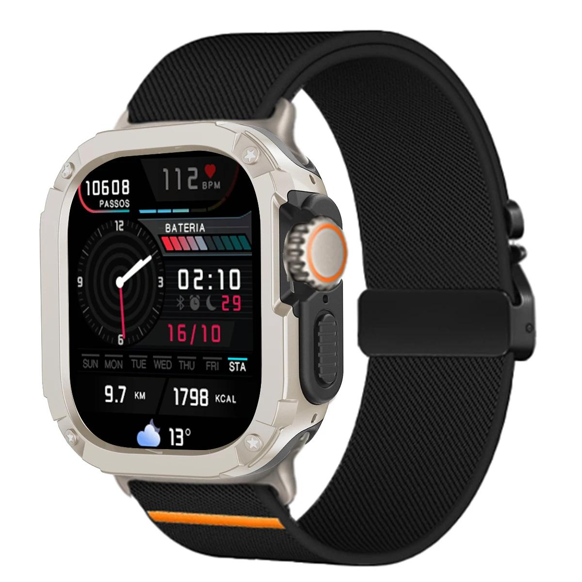 

2 In 1 Case+Strap for Apple Watch Ultra Band 49mm 10 9 8 7 45 46mm Armor Protective Case Nylon Bracelet for IWatch Series6SE543 S10 46mm