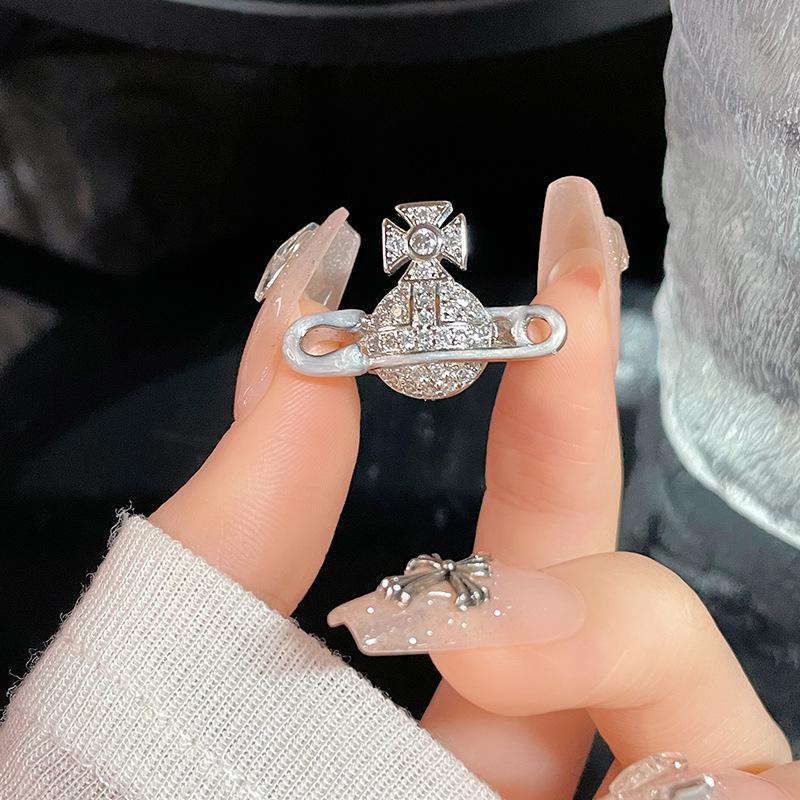 Saturn Planet Oil Drop Pin Open Ring Set Niche Design Personality High Sense Light Luxury Ring
