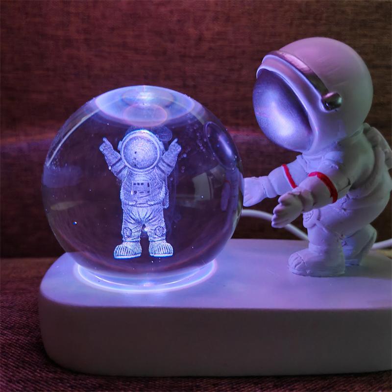 Astronaut Creativ 3D Minge de Cristal Led Lumină de noapte pentru Dormitor Copii Planetă Spațiu Lampă Sistem Solar USB Cadou de Crăciun pentru copii
