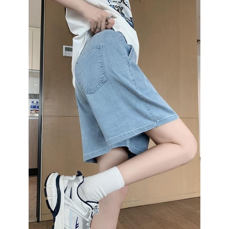 Tencel Loose Wide-Leg Maternity Denim Shorts - Mid-Length Summer Wear