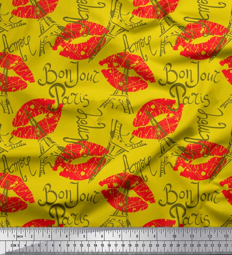 

Soimoi Purple Japan Crepe Satin Text, Eiffel Tower & Lips Women Decor Fabric Printed meter 42 Inch 42 Inch Wide - Poly Crepe жовтий