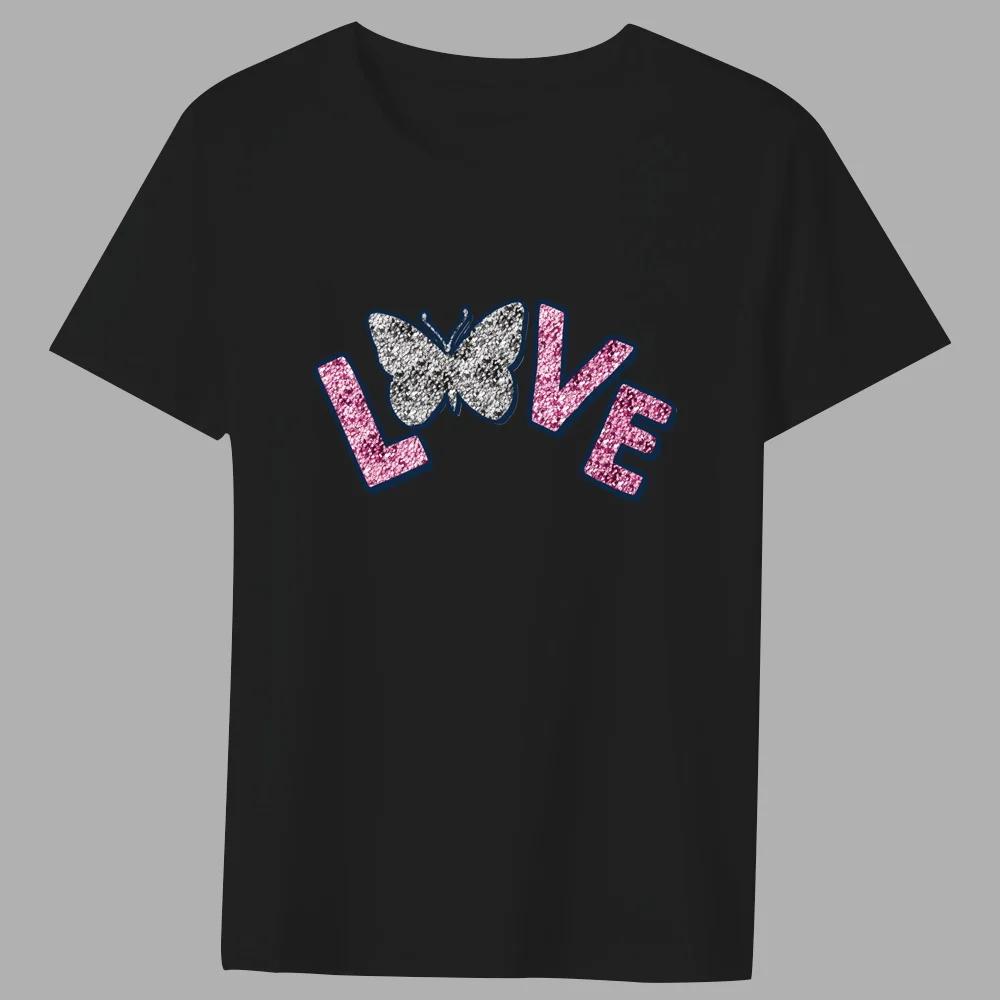 

T-shirt Fashion Men s Casual Classic Color Butterfly Printing Pattern Series All-match O-neck Commuter Comfortable T-shirt Top M чёрный