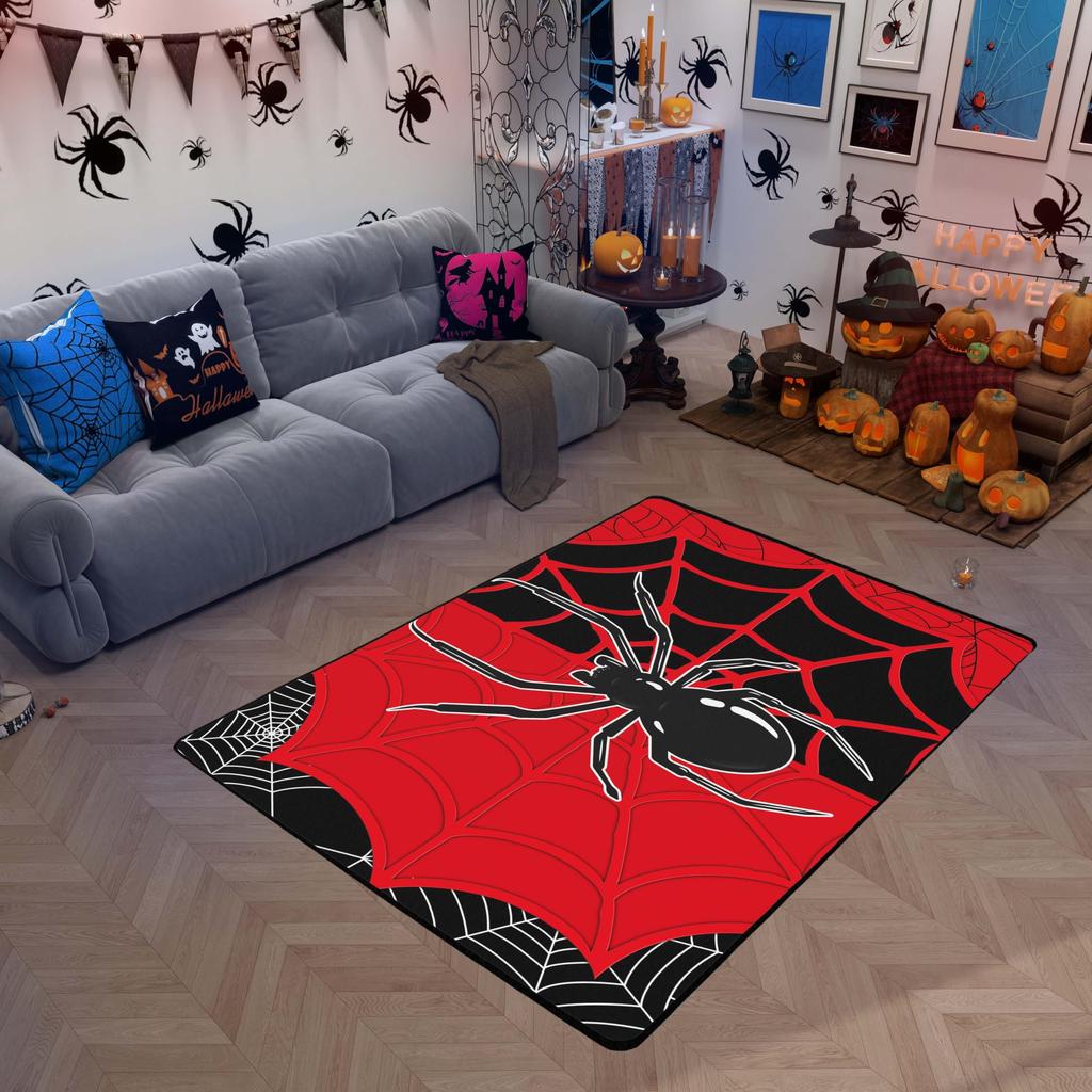 Spider Web Kids Area Rug,Black Spider Arachnid Insect Animals Indoor Floor Mat Entrance Rug for Boys Man Girls Women,Halloween Gothic Non Sl