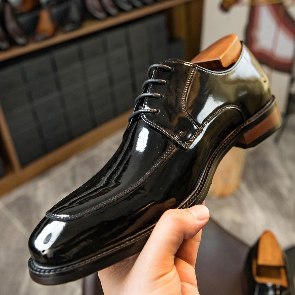 Shoes Men's Business Dress Leather Shoes Men's Shiny Leather Round Head Men's Shoes