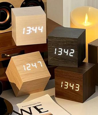 Wooden Digital Alarm Clock with Temperature Sound Control Electronic Clocks Desktop USB/AAA Powered Desperadoe LED Bedside ClocK