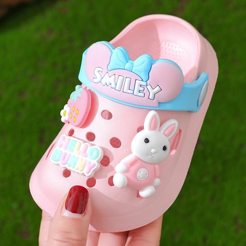 Girls' Sandals, Children's Summer Indoor Soft-Soled Anti-Slip Slippers for Infants and Toddlers, Cartoon Closed-Toe Hole Shoes for Boys.