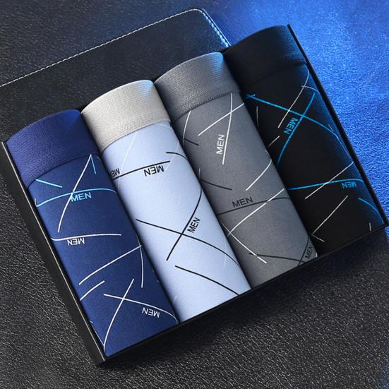 4 Pcs Men Underpants Elastic U Convex Soft Breathable Quick Dry Moisture-wicking Mid Waist Seamless Men Sports Boxers Men Underwear