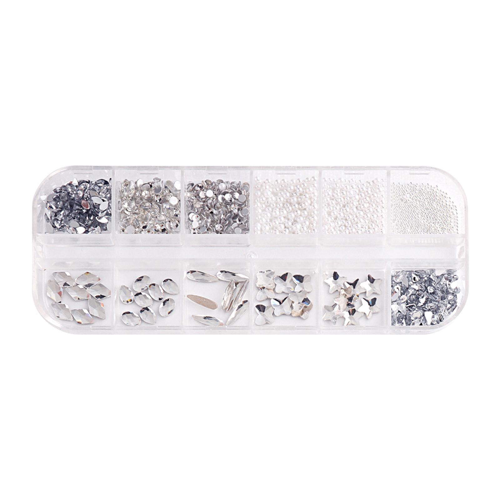 

12 сеток Капельки воды Подвески для ногтей Сердечки Жемчуг Стразы для ногтей Подвески для дизайна ногтей Маникюрные принадлежности Украшения для ногтей своими руками серебряный