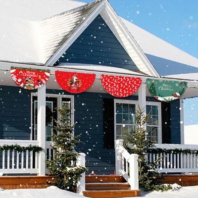 Christmas Banner Half Fan Banner Flag for Indoor Outdoor Holiday Party Decor Polyester Door Curtain