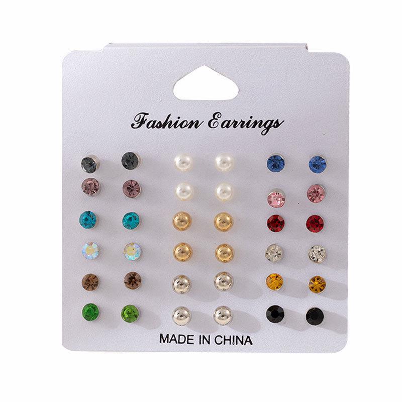 18-Piece Geometric and Pearl Stud Earring Set - Trendy European & American Style