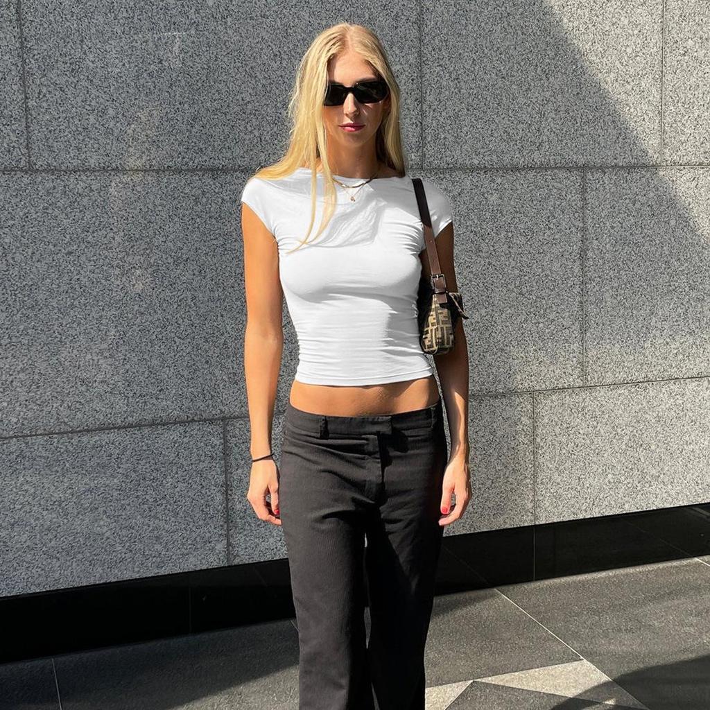 Dámské letní outfity bez zad Streetwear Trička s krátkým rukávem Slim Fit s krátkým rukávem a střihem Top dva způsoby nošení XS-L
