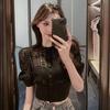 Summer Blouse Women Korean Hollow Out Lace White Women Shirt Short Sleeve Button Loose Shirts Solid Female Tops