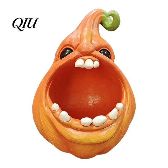 Pumpkin Key Tray Big Mouth Storage Box, Halloween Figurine Resin Jewelry Tray, Theme Decor Trinket Keys Candy Holder for Home Office Desk Desktop