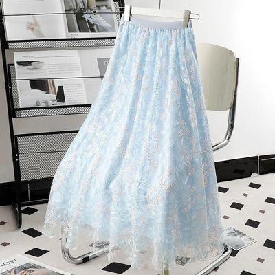 Elegant Embroidered Mesh Skirt Women Summer Floral Midi Skirt New Design