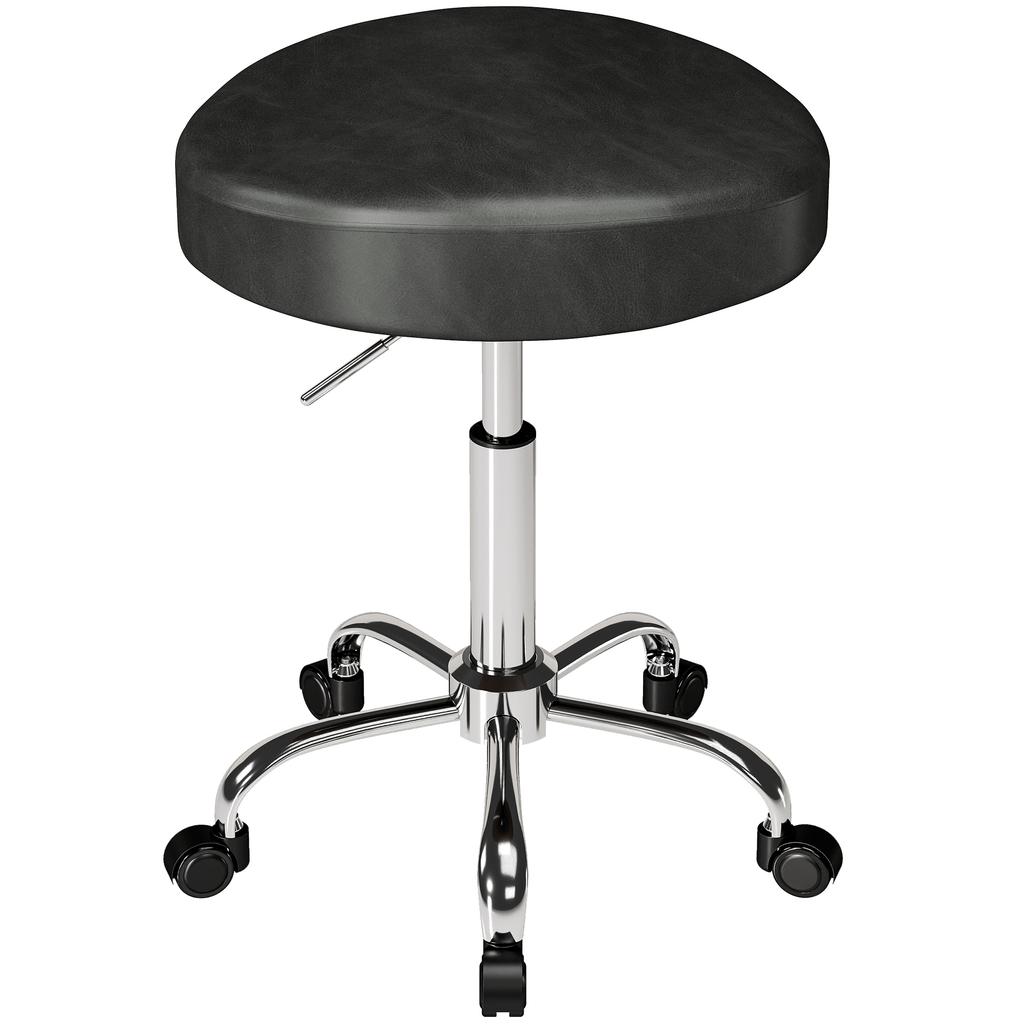 Pu Leather Roll Stool Height Adjustable Salon Stool With Padded Seat Rotating Beauty Stool On Wheels