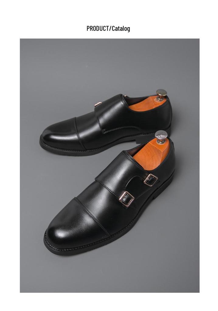 Ανδρικά Δερμάτινα Μοναχικά Παπούτσια Slip-On με Διπλή Αγκράφα - Μυτερή Μύτη, Επίσημα & Casual, Άνοιξη/Φθινόπωρο.