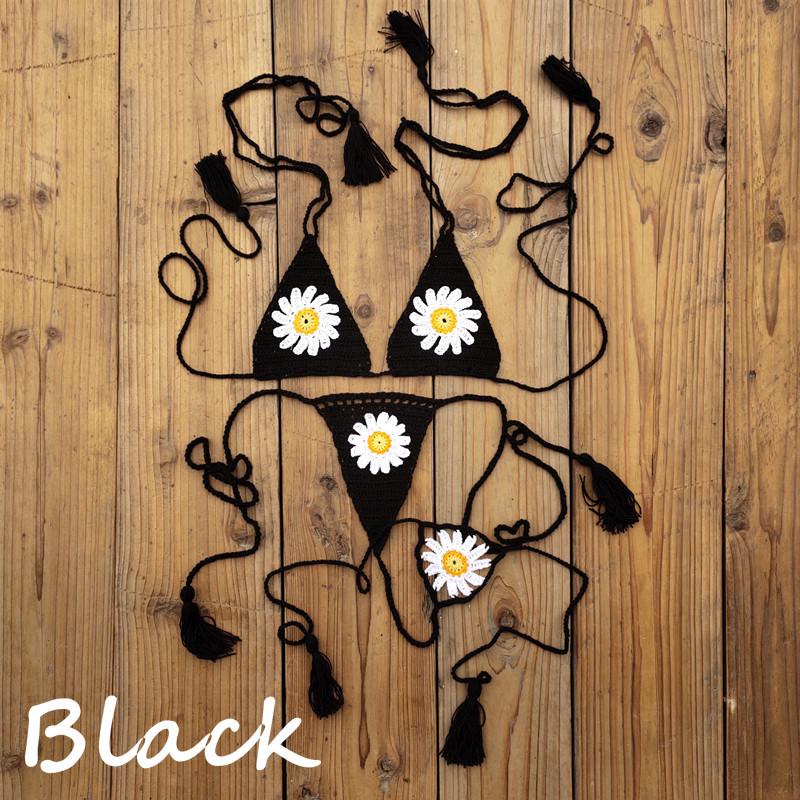 

Daisy Crochet Applique Bikini Set M чорний