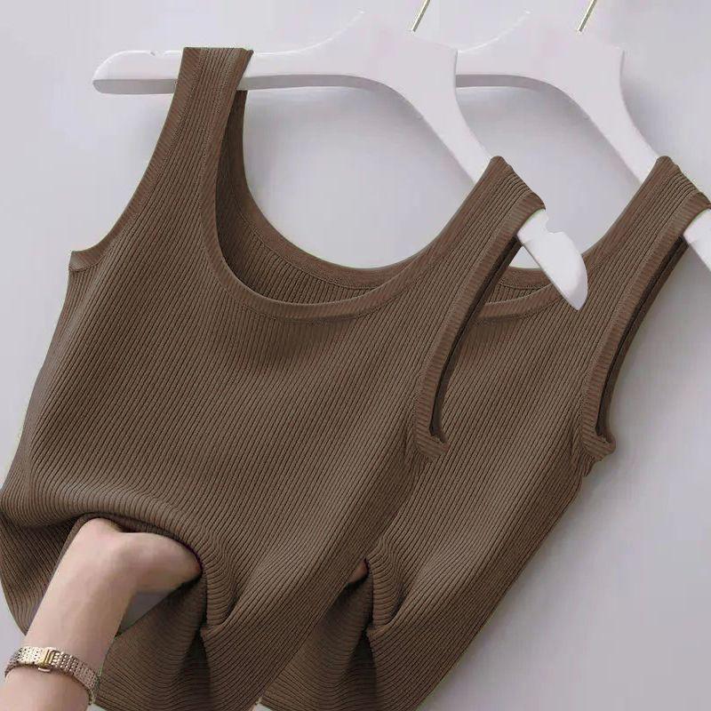 Ribbed Ice Silk Plus Size Tank Top for Women - Sleeveless, Slim Fit, Ideal for Layering or Wearing Alone in Spring/Summer. No Chest Pads.