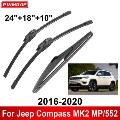 3PCS Essuie-glace de Voiture Pour Jeep Compass MK2 MP/552 2016-2020 Balais d'Essuie-glace Avant Arrière Brossettes Accessoires Auto 2016 2017 2018 2019 2020
