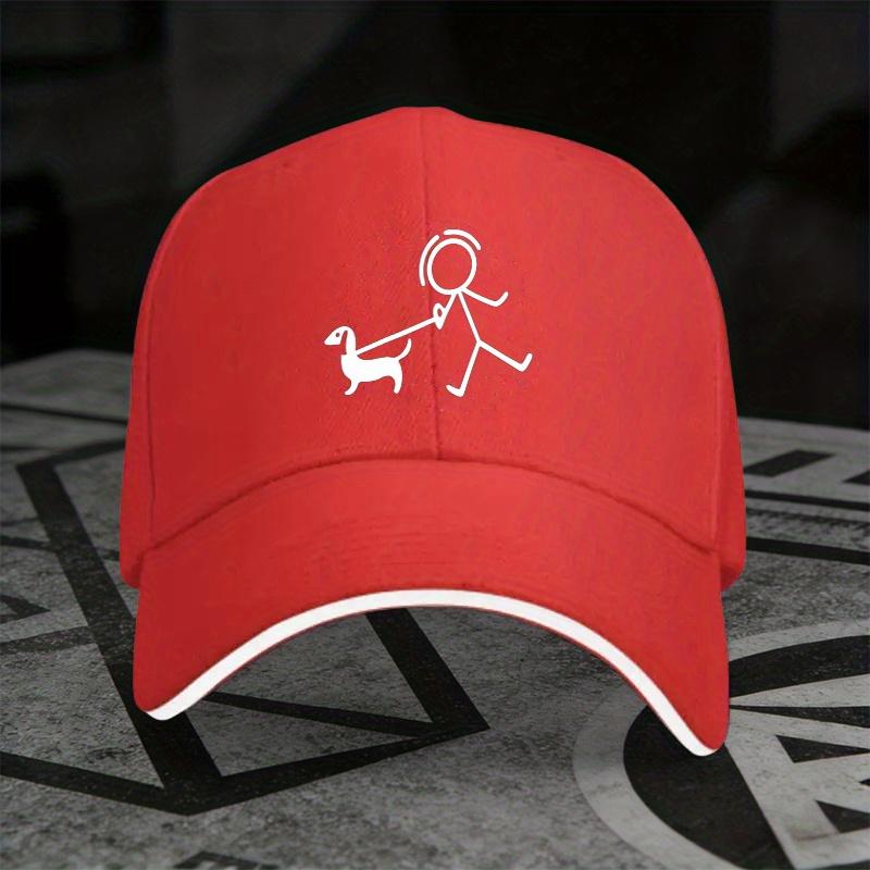 Dog Walking Stick Figure Dachshund Baseball Cap Polyester Adjustable Casual Summer Streetwear Unisex Cap