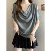 Women's Cowl Neck Short Sleeve Cold Shoulder Tunic Top Batwing Loose Fit Plus Size Elegant Commuter Solid Color Tee Summer Blouse