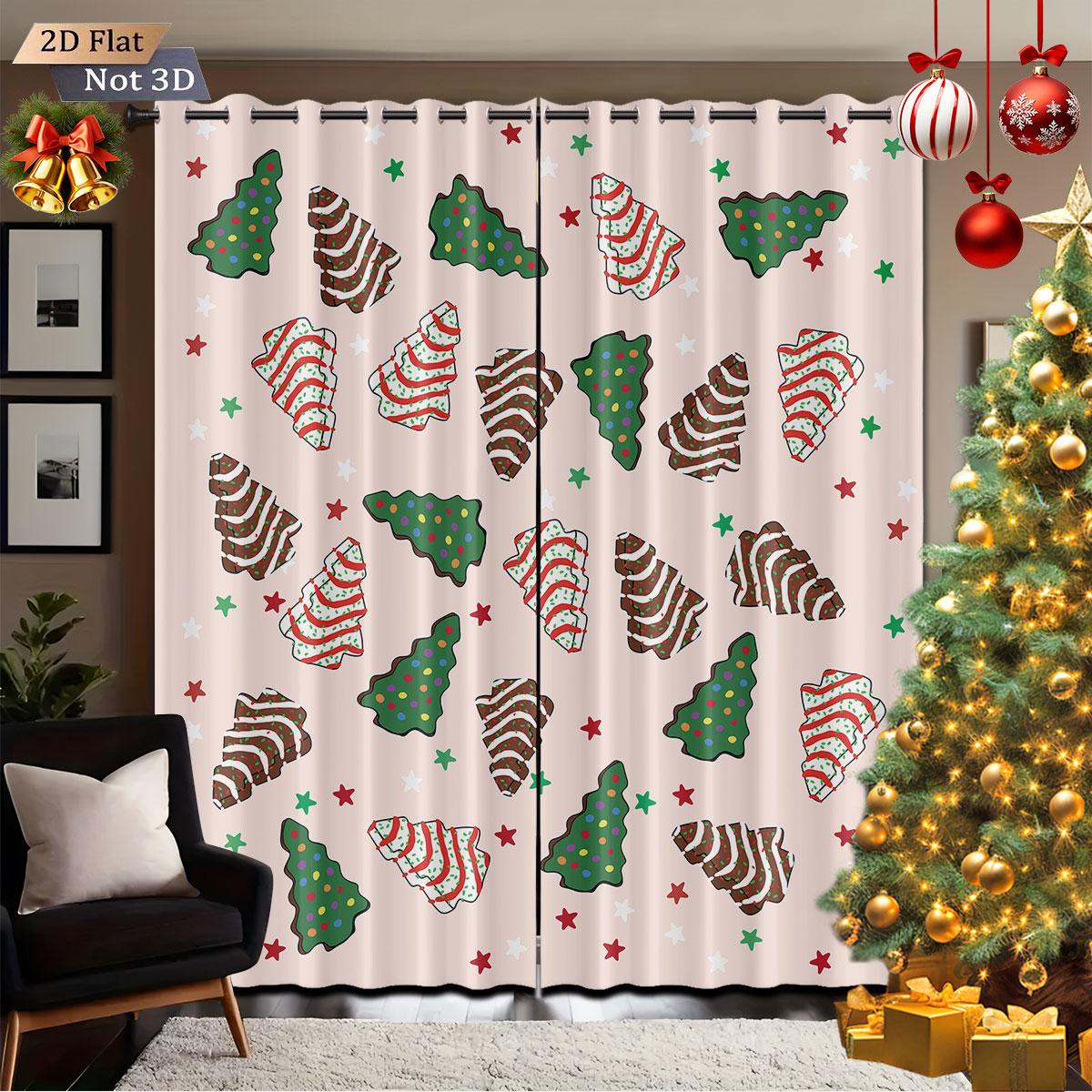 

Color Christmas Tree Print Curtains Insulation Multiple Sizes Living Room Decoration Curtain Light Blocking For Made Of Polyester Machine Washable W100*H70(CM)-Hooks&2PCS